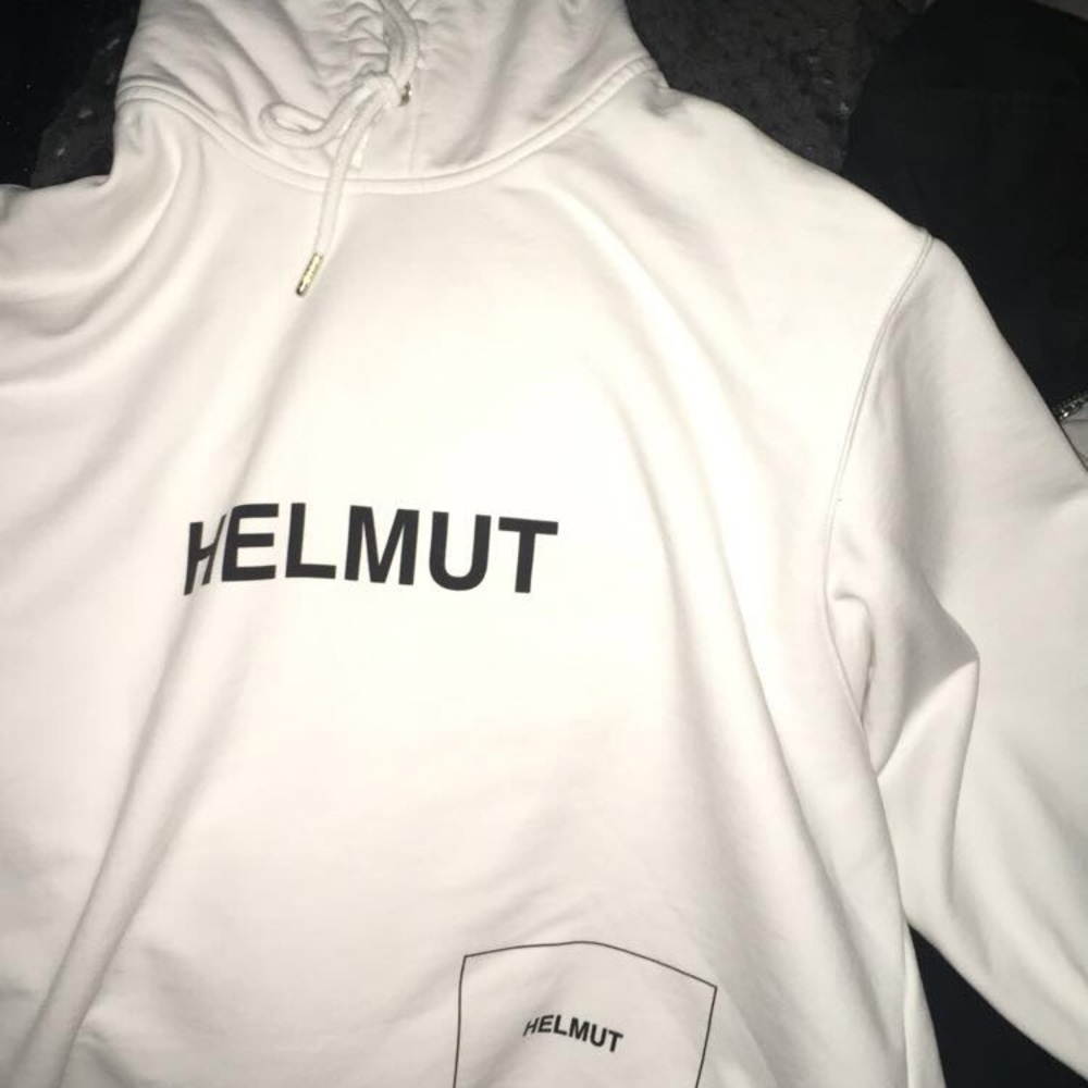 helmut lang white logo hoodie
